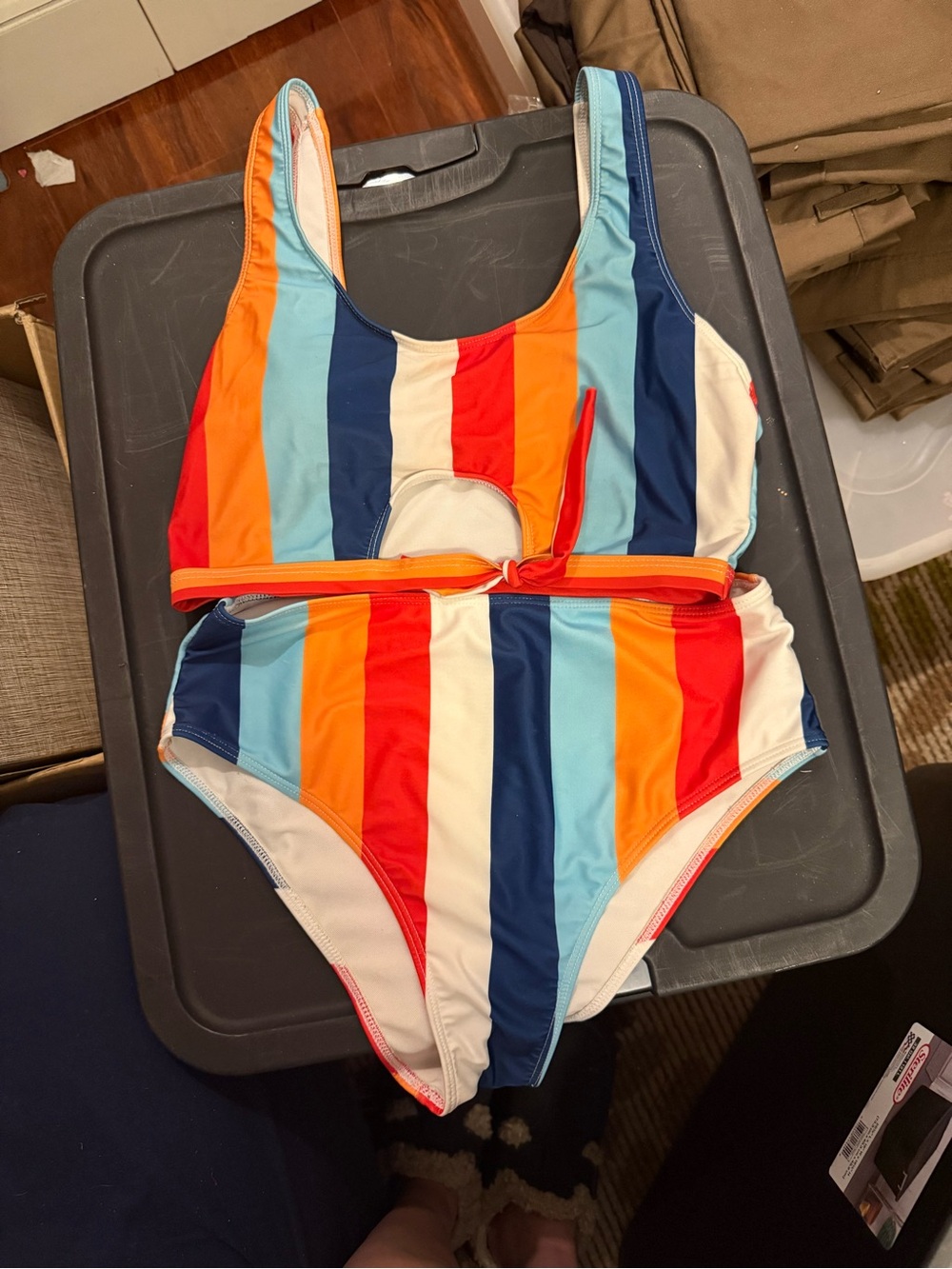 Women’s Striped two Piece Swimsuit with Waist Tie